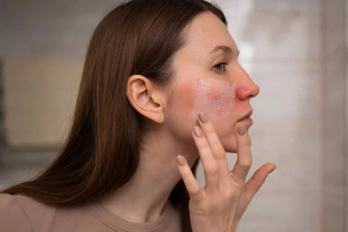 زن در حال استفاده از کرم روی پوست صورت