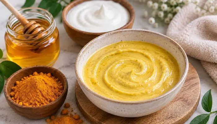 ماسک ماست، عسل و زردچوبه برای پوست خشک و لک دار