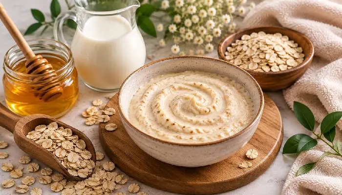 ماسک شیر، عسل و جو دوسر برای پوست خشک و لک دار